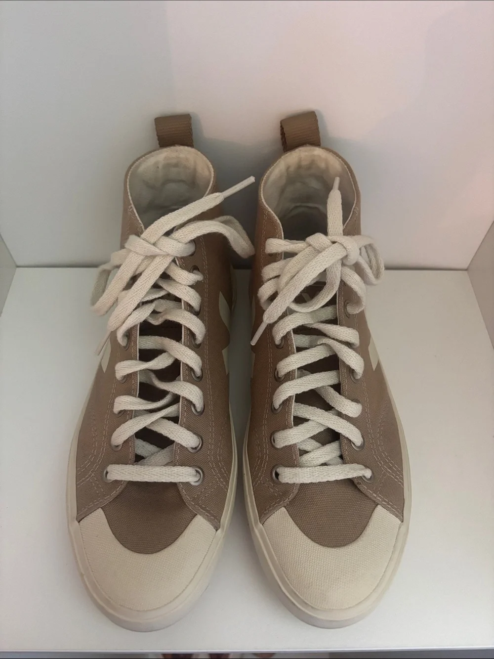 Veja High Top Canvas Sneakers Taupe and White